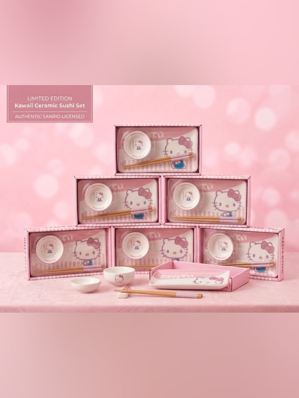 Sanrio Hello Kitty Pink Sushi Dinnerware Set